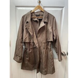 H by Halston Button Zip Front‎ Water Repellant Brown Taupe Trench Coat Size 26W
